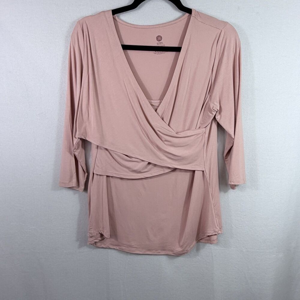 NEW Kindred Bravely Pink Bamboo Nursing Maternity Crossover Tee Top Size L